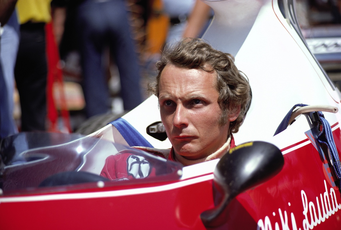 Niki Lauda in cockpit Ferrary 312T, August 1975.